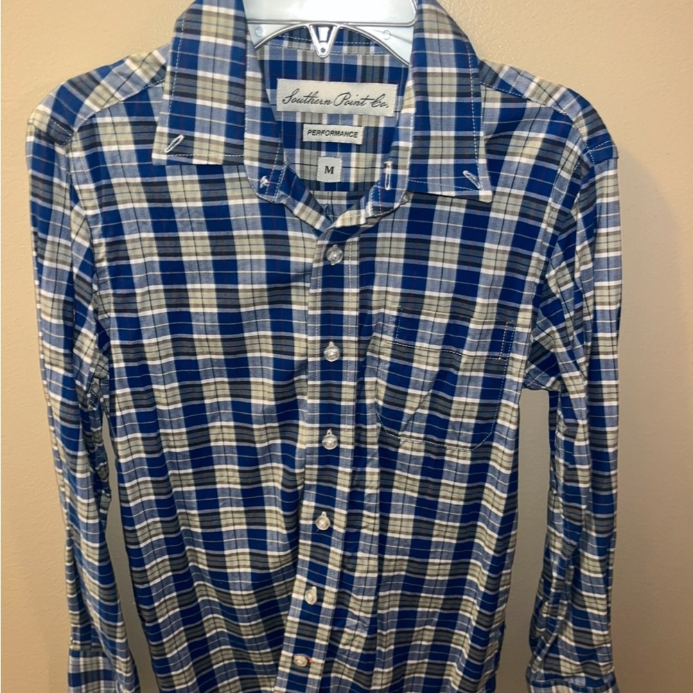 Blue and White Plaid Button-Up Shirt